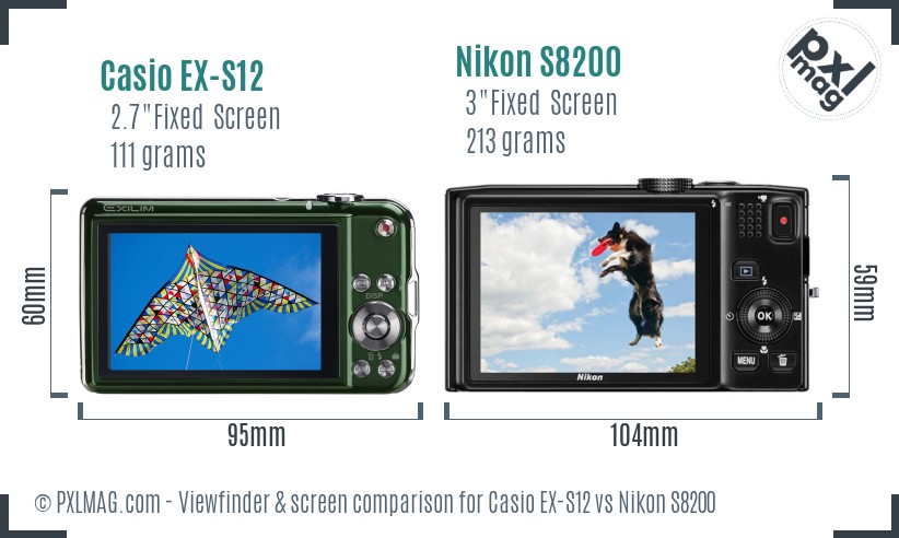 Casio EX-S12 vs Nikon S8200 Screen and Viewfinder comparison
