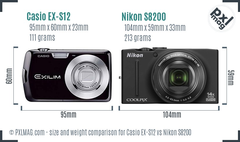 Casio EX-S12 vs Nikon S8200 size comparison