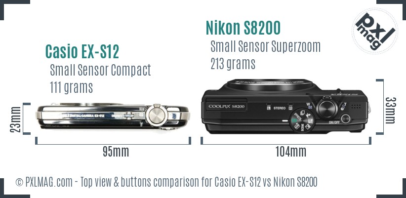 Casio EX-S12 vs Nikon S8200 top view buttons comparison