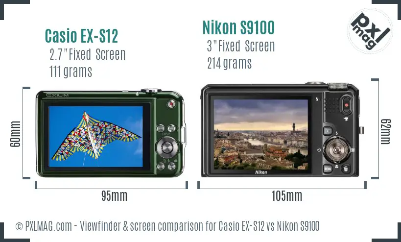 Casio EX-S12 vs Nikon S9100 Screen and Viewfinder comparison