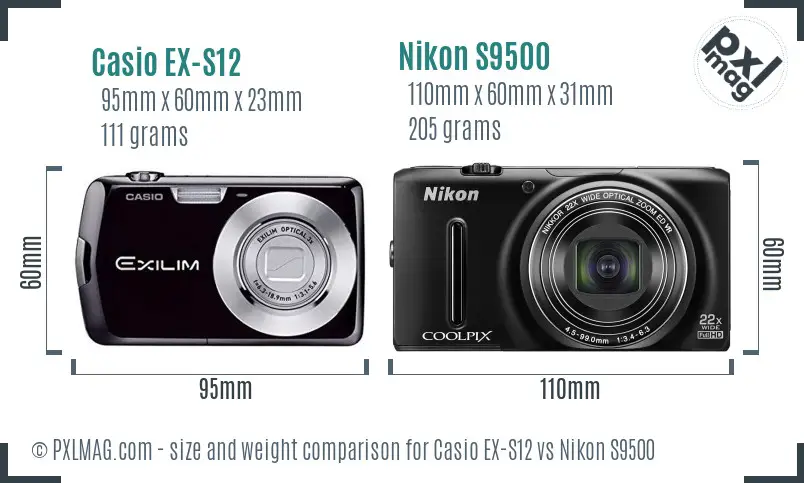 Casio EX-S12 vs Nikon S9500 size comparison Casio EX-S12 vs Nikon S9500 size comparison