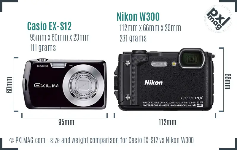 Casio EX-S12 vs Nikon W300 size comparison