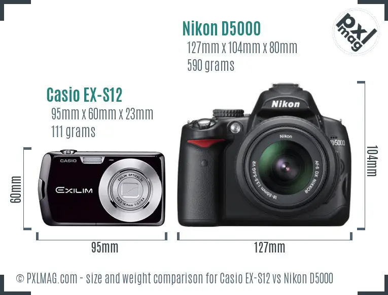 Casio EX-S12 vs Nikon D5000 size comparison
