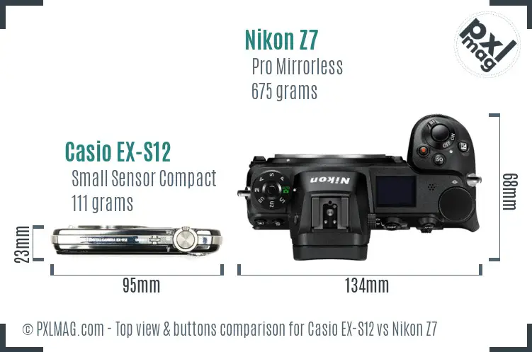 Casio EX-S12 vs Nikon Z7 top view buttons comparison