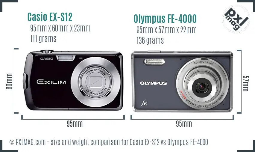 Casio EX-S12 vs Olympus FE-4000 size comparison