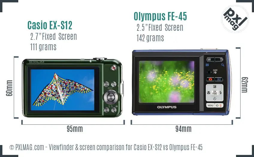 Casio EX-S12 vs Olympus FE-45 Screen and Viewfinder comparison
