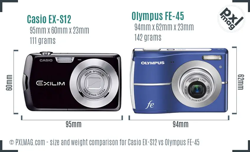 Casio EX-S12 vs Olympus FE-45 size comparison Casio EX-S12 vs Olympus FE-45 size comparison