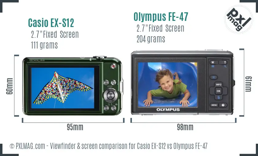 Casio EX-S12 vs Olympus FE-47 Screen and Viewfinder comparison