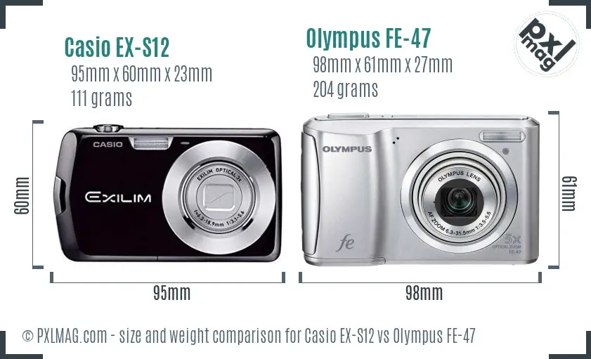 Casio EX-S12 vs Olympus FE-47 size comparison