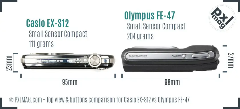Casio EX-S12 vs Olympus FE-47 top view buttons comparison
