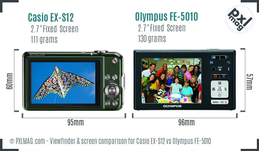 Casio EX-S12 vs Olympus FE-5010 Screen and Viewfinder comparison