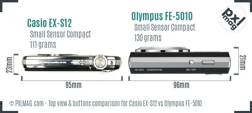 Casio EX-S12 vs Olympus FE-5010 top view buttons comparison