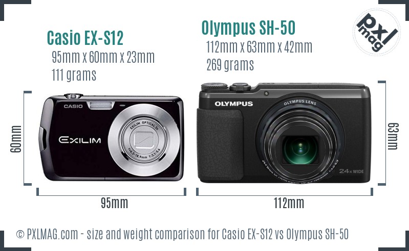 Casio EX-S12 vs Olympus SH-50 size comparison