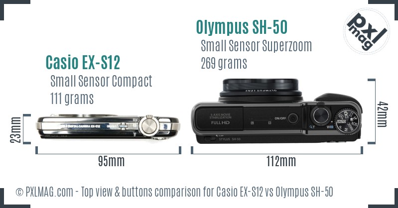 Casio EX-S12 vs Olympus SH-50 top view buttons comparison