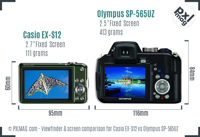 Casio EX-S12 vs Olympus SP-565UZ Screen and Viewfinder comparison