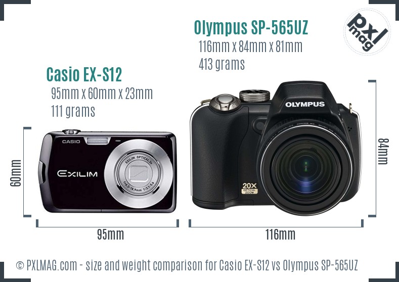 Casio EX-S12 vs Olympus SP-565UZ size comparison