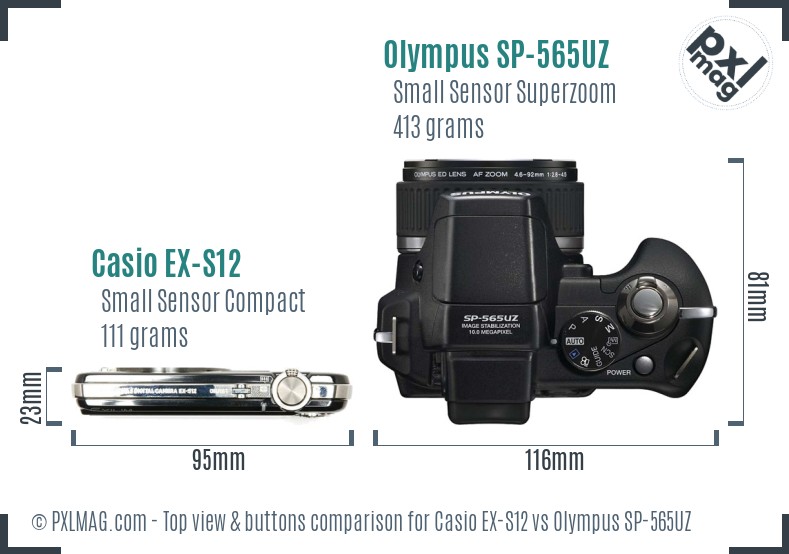 Casio EX-S12 vs Olympus SP-565UZ top view buttons comparison