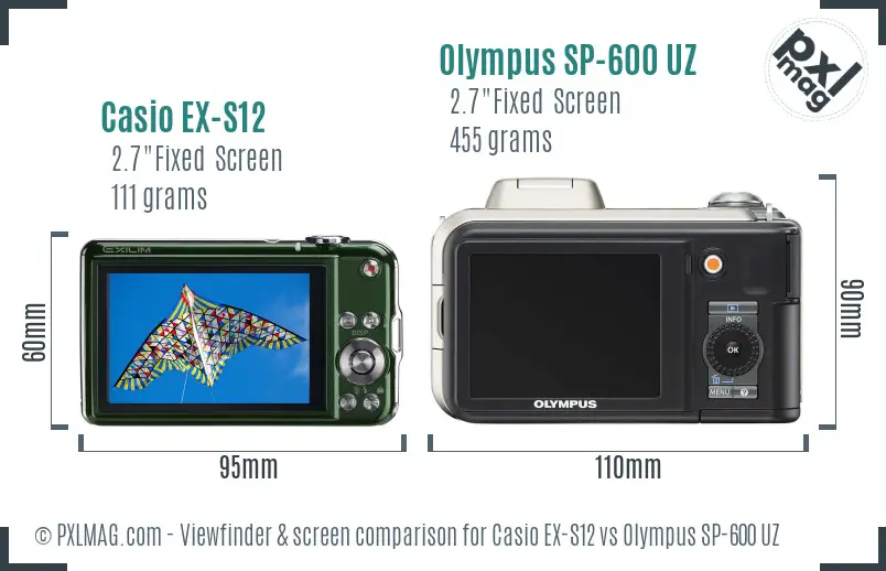 Casio EX-S12 vs Olympus SP-600 UZ Screen and Viewfinder comparison