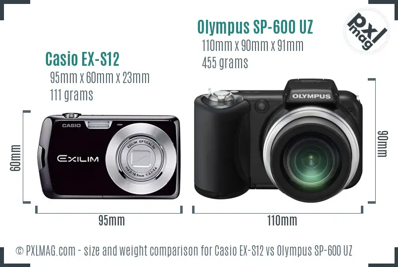 Casio EX-S12 vs Olympus SP-600 UZ size comparison