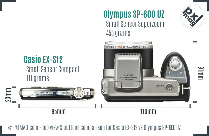 Casio EX-S12 vs Olympus SP-600 UZ top view buttons comparison