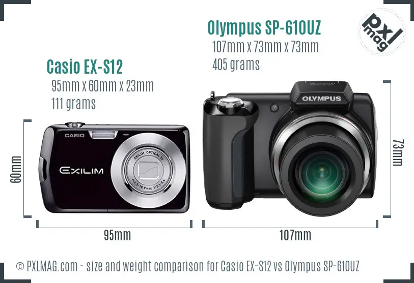 Casio EX-S12 vs Olympus SP-610UZ size comparison