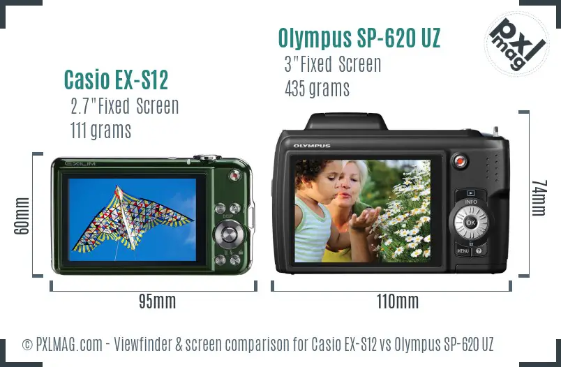 Casio EX-S12 vs Olympus SP-620 UZ Screen and Viewfinder comparison
