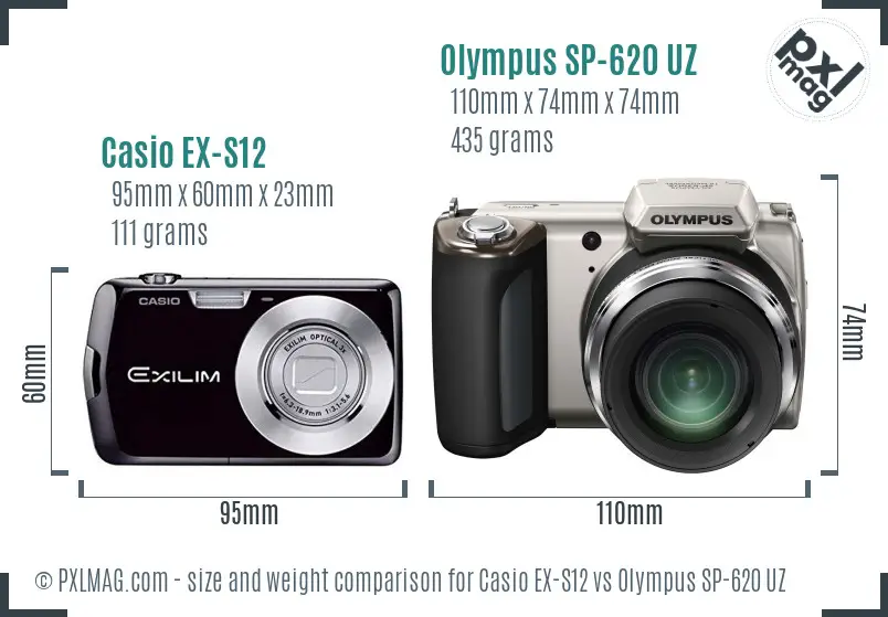 Casio EX-S12 vs Olympus SP-620 UZ size comparison