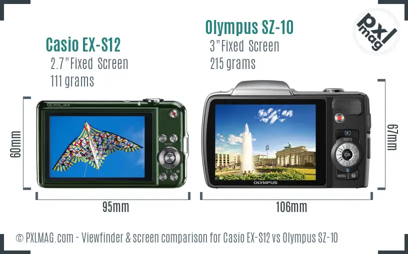 Casio EX-S12 vs Olympus SZ-10 Screen and Viewfinder comparison