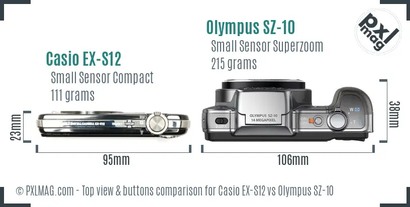 Casio EX-S12 vs Olympus SZ-10 top view buttons comparison