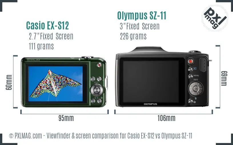 Casio EX-S12 vs Olympus SZ-11 Screen and Viewfinder comparison