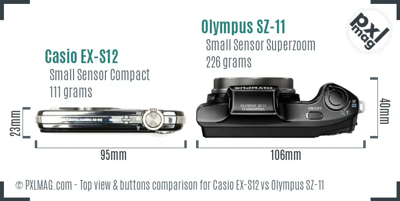 Casio EX-S12 vs Olympus SZ-11 top view buttons comparison