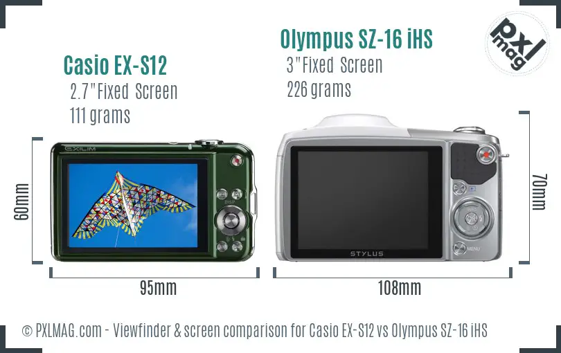 Casio EX-S12 vs Olympus SZ-16 iHS Screen and Viewfinder comparison