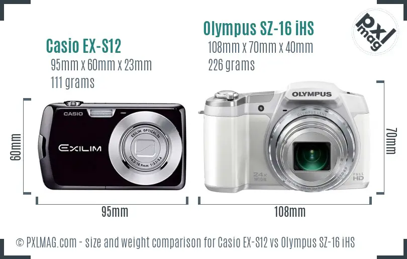 Casio EX-S12 vs Olympus SZ-16 iHS size comparison