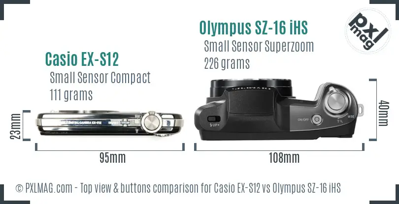 Casio EX-S12 vs Olympus SZ-16 iHS top view buttons comparison