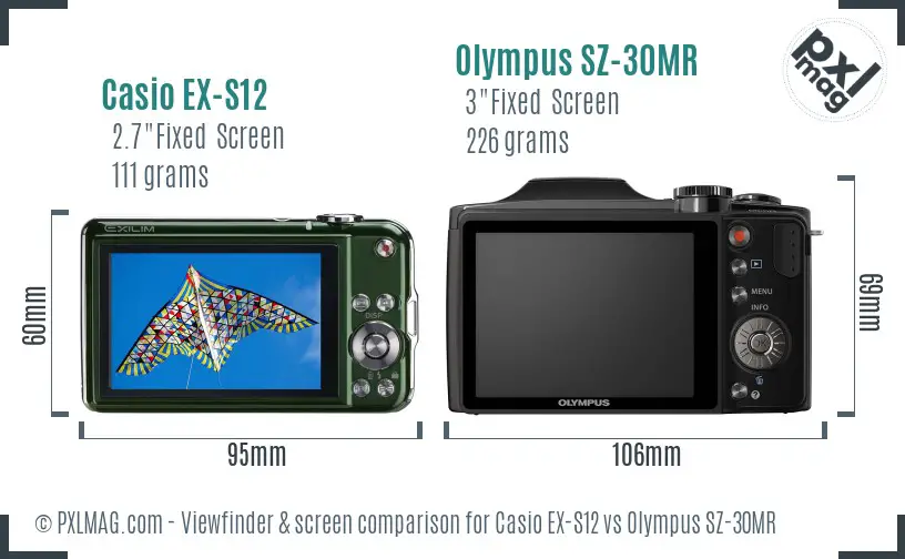 Casio EX-S12 vs Olympus SZ-30MR Screen and Viewfinder comparison