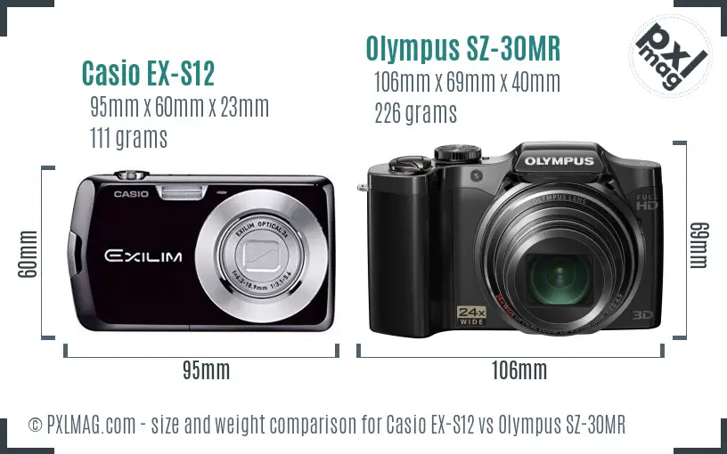 Casio EX-S12 vs Olympus SZ-30MR size comparison