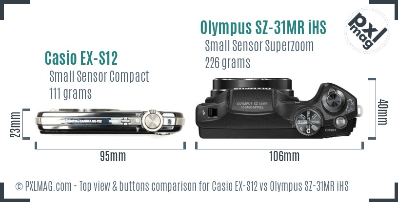Casio EX-S12 vs Olympus SZ-31MR iHS top view buttons comparison