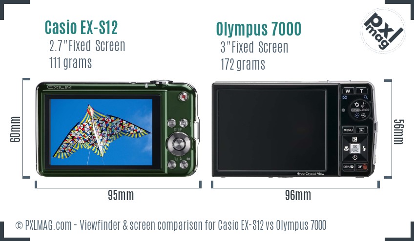 Casio EX-S12 vs Olympus 7000 Screen and Viewfinder comparison