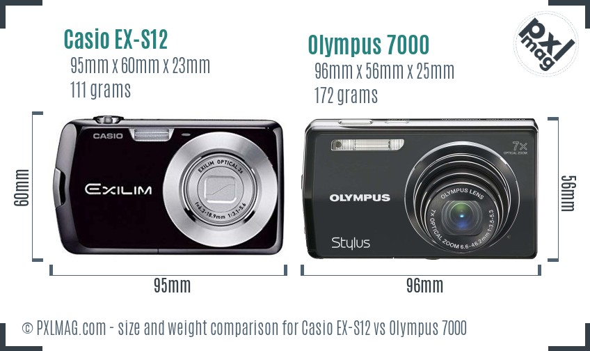 Casio EX-S12 vs Olympus 7000 size comparison