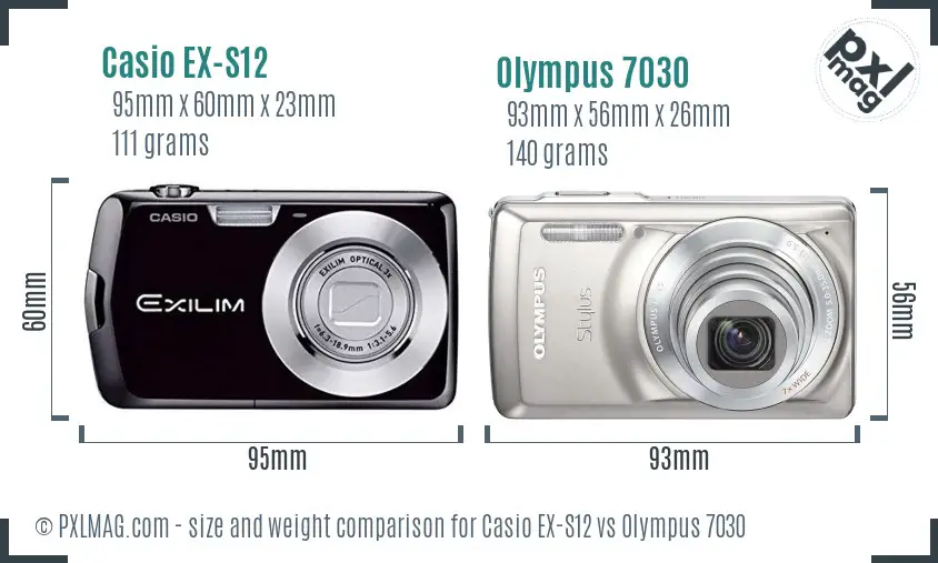 Casio EX-S12 vs Olympus 7030 size comparison