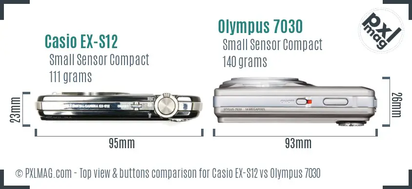 Casio EX-S12 vs Olympus 7030 top view buttons comparison