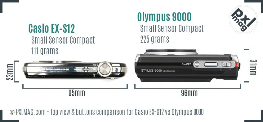 Casio EX-S12 vs Olympus 9000 top view buttons comparison