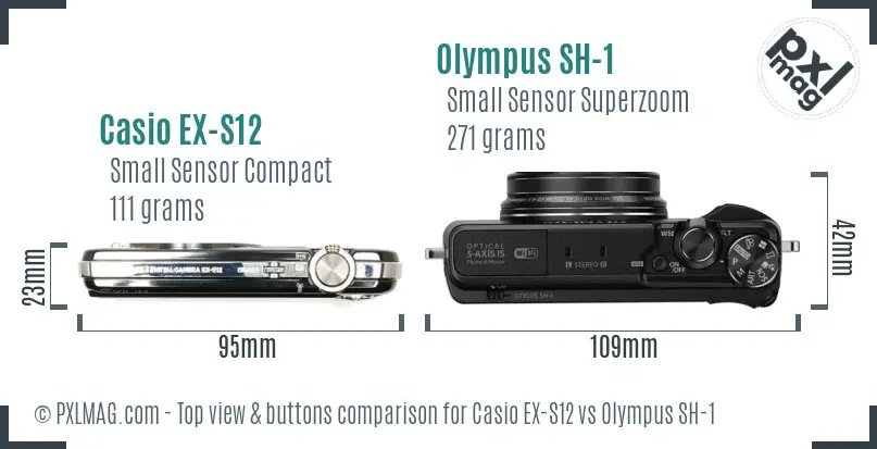 Casio EX-S12 vs Olympus SH-1 top view buttons comparison