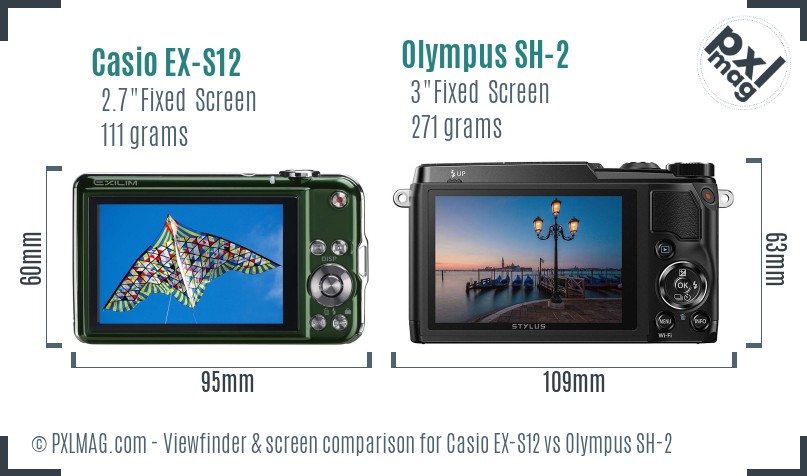 Casio EX-S12 vs Olympus SH-2 Screen and Viewfinder comparison