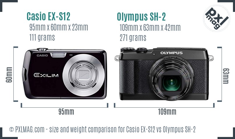 Casio EX-S12 vs Olympus SH-2 size comparison