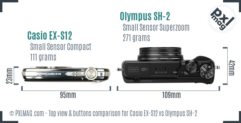 Casio EX-S12 vs Olympus SH-2 top view buttons comparison
