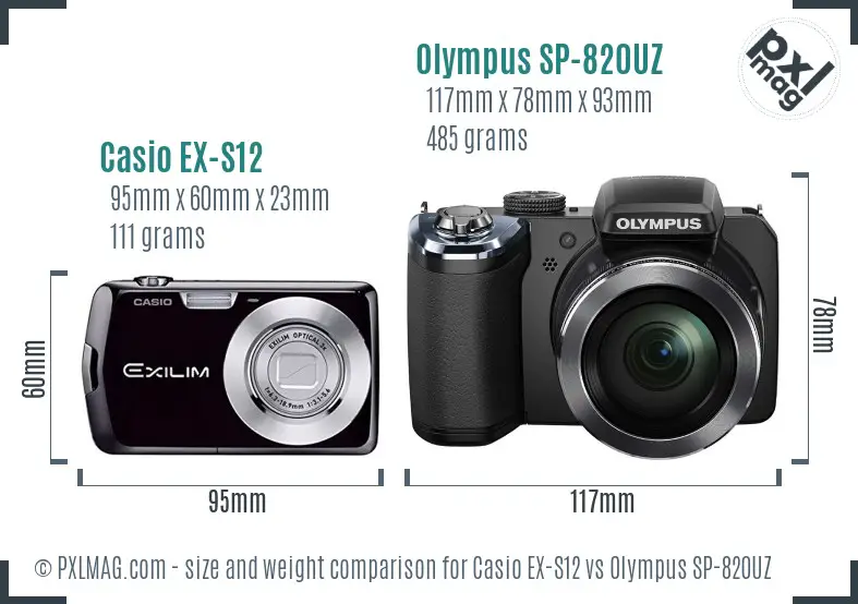 Casio EX-S12 vs Olympus SP-820UZ size comparison