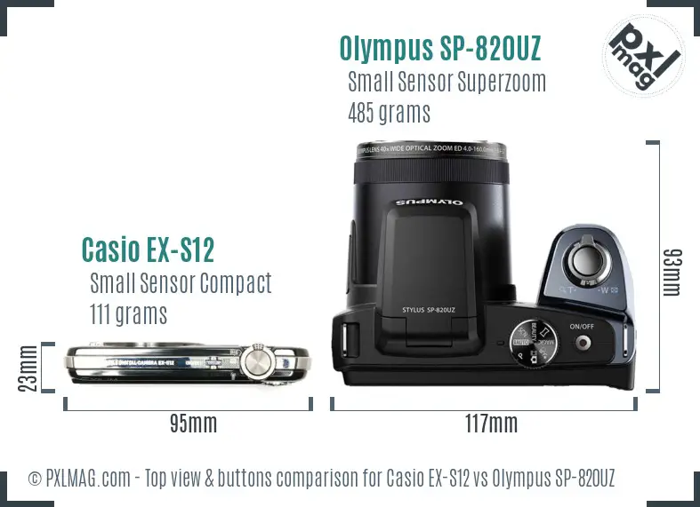 Casio EX-S12 vs Olympus SP-820UZ top view buttons comparison