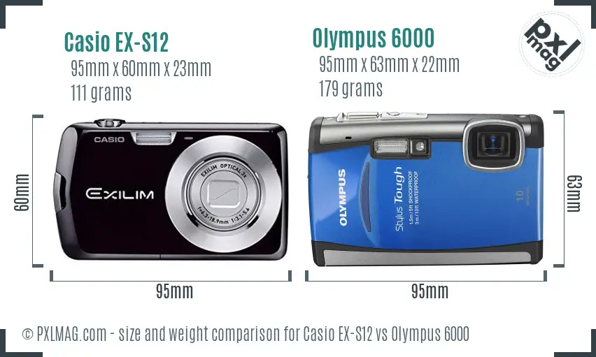 Casio EX-S12 vs Olympus 6000 size comparison