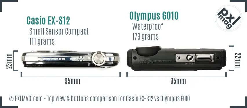 Casio EX-S12 vs Olympus 6010 top view buttons comparison Casio EX-S12 vs Olympus 6010 top view buttons comparison